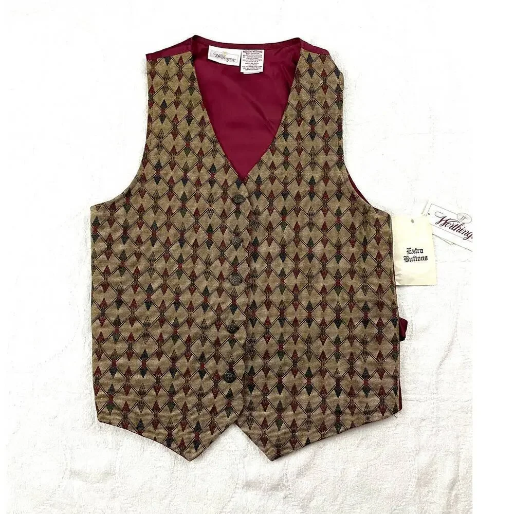 VTG Worthington Burgundy‎ Vest MEDIUM | Square Design | NWT Retro 90s Y2K USA